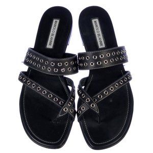 Manolo Blahnik Studded Black Leather Studded SUSA Slides *Runs SUPER Small*